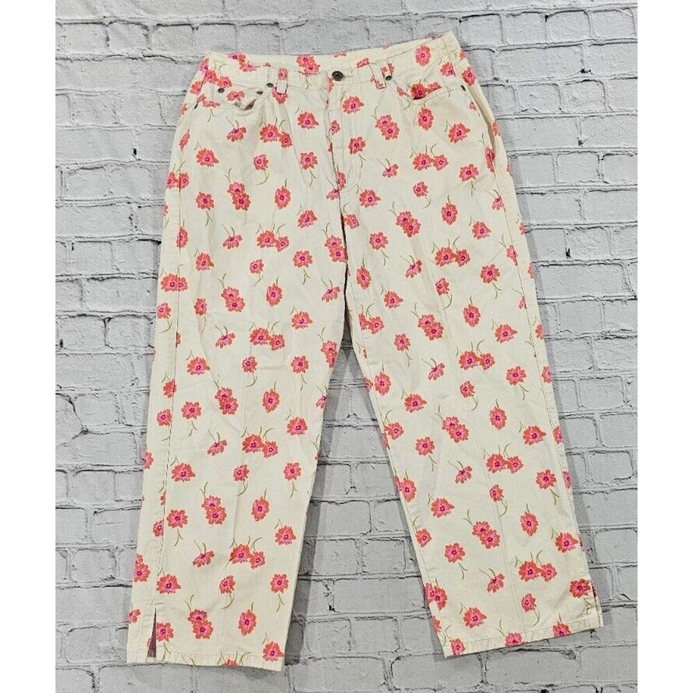 Liz Claiborne Cream Capris with Pink Floral Pattern
